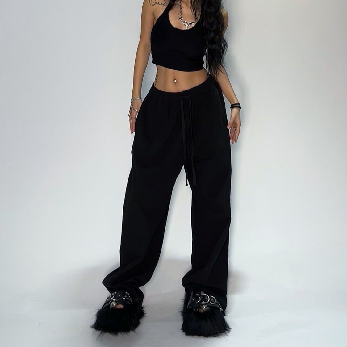 American-style Hot Girl Casual Pants, New Solid Color Minimalist Trendy Versatile Loose Jazz Hip-Hop Dance Sweatpants_ecoleips.com