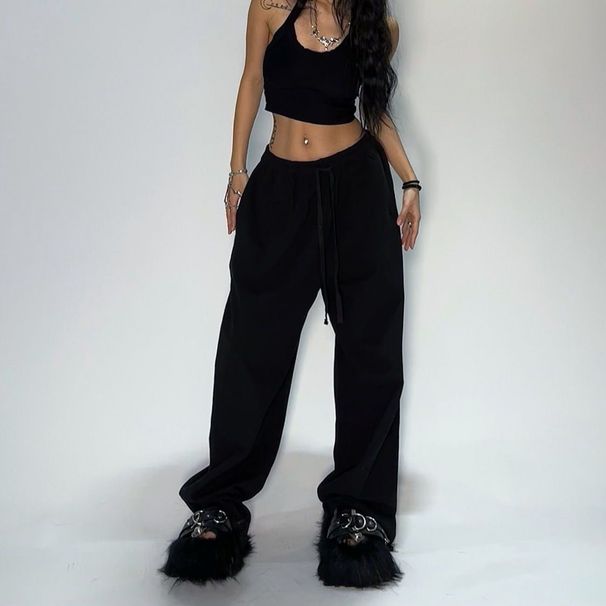 American-style Hot Girl Casual Pants, New Solid Color Minimalist Trendy Versatile Loose Jazz Hip-Hop Dance Sweatpants_ecoleips.com