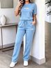 Women's Style Spring Summer Two Piece Set Round Neck Short Sleeve T-Shirt Unique Letter Print High Waisted Drawstring Straight Leg Pants_ecoleips.com