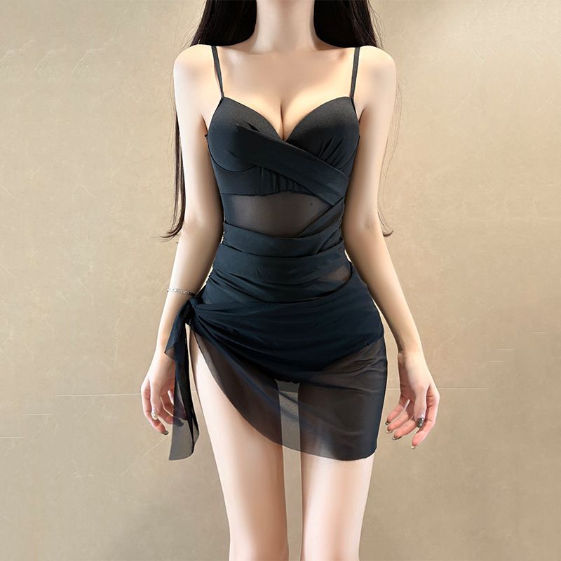 Women's Sheer Mesh One-Piece Swimsuit With Built-In Underwire, Slimming And Push-Up Design For Vacation Photoshoot_ecoleips.com