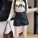 Black Pants High Waist A-line For Women Early Spring Small Stature Outer Wear PU Leather Wide-leg Ultra Shorts 2025 New_ecoleips.com