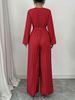 Women's Autumn Winter Romper, Elegant Casual Party, Pleated Long Pants With Belt, V Neck Long Sleeve Wide Leg One-Piece Fashion_ecoleips.com