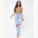 Women's Clothing Street Fashion Straight Trousers High Waist Washed Worn Jeans_ecoleips.com