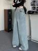 Botvotee Elastic Waist High Waist Wide Leg Jeans For Women Loose Straight Blue Long Denim Pants Female Fashion Streetwear Jeans_ecoleips.com