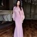 Modest Evening Dress Women's Summer Elegant Solid Color Beaded Bell Sleeve Evening Dress European American Style Muslim Fashion_ecoleips.com