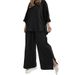 Women's Clothing European And American Style Women's Two Piece Set Long Sleeved Shirt Solid Color Wide Leg Pants_ecoleips.com