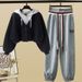 Women's Clothing Fashion Suit Hooded Two Piece Short Sweatshirt With Letter Waist Cuffs Casual Sweatpants Fashionable Harem Pants_ecoleips.com