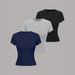 Women's Slim Fit T-Shirt Set 3 Piece Summer Round Neck Short Sleeve Clothing_ecoleips.com