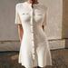 Women's Clothing Autumn And Winter Fashion Round Neck Slim Fit Dress Button Solid Color Fake Pocket A Line Knitted Skirt_ecoleips.com