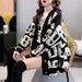 Oversized Letter Knit Cardigan – Korean-style Embroidery Sweater With Contrast Trim, Cozy V-Neck Open Front Womens Loungewear For Fall/Winter_ecoleips.com