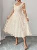 Elegant Plus Size Women's Dress, Solid Color Sexy Evening Gown, Square Neck Long Sleeve Formal Dress For Spring & Fall_ecoleips.com