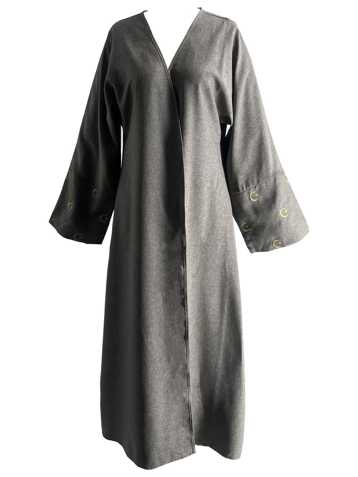Modest Abaya Dress Elegant Moon Embroidery Open Front Cardigan – Modest Batwing Sleeve Cover-Up (Dark Grey, S-XXL)_ecoleips.com