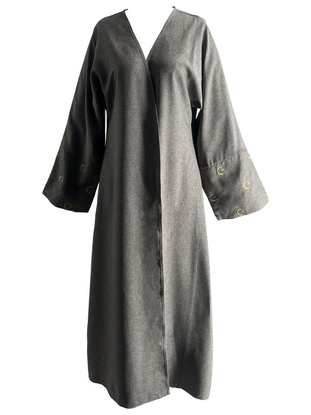 Modest Abaya Dress Elegant Moon Embroidery Open Front Cardigan – Modest Batwing Sleeve Cover-Up (Dark Grey, S-XXL)_ecoleips.com