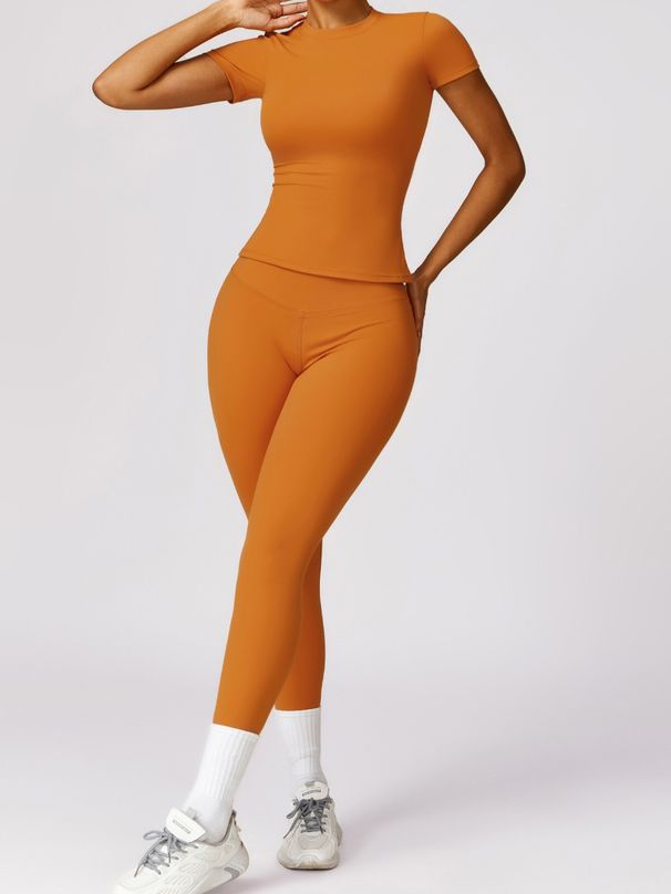 Women's Clothing T Shirt Quick Drying Yoga Fitness Clothes Outdoor Running Sports Round Neck Tight Slim Short Sleeve Trousers Suit_ecoleips.com