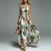 Women's V Neck Halter Neck Printed Casual Long Dress European American Style Thin Material Summer Wear Elegant Fashion_ecoleips.com