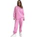 Autumn And Winter Patchwork Design Knitted Fleece Sweatshirt Pencil Pants Two-Piece Suit For Women_ecoleips.com
