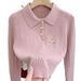 Cozy Bear Print Knit Sweater Women's Casual Long Sleeve Tops Soft Fall Winter Pullover Fashionable Layering Piece_ecoleips.com