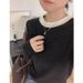 girl High-End Color-Block Round Neck Knitted Base Shirt Women, Slim Fit Pullover Soft Sweater For Spring And Autumn, Long_ecoleips.com
