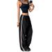 Color Blocked Straight Leg Casual Pants Elastic Waist Versatile Slimming Long Trousers American Hot Girl Street Style Sporty Women's Bottoms_ecoleips.com