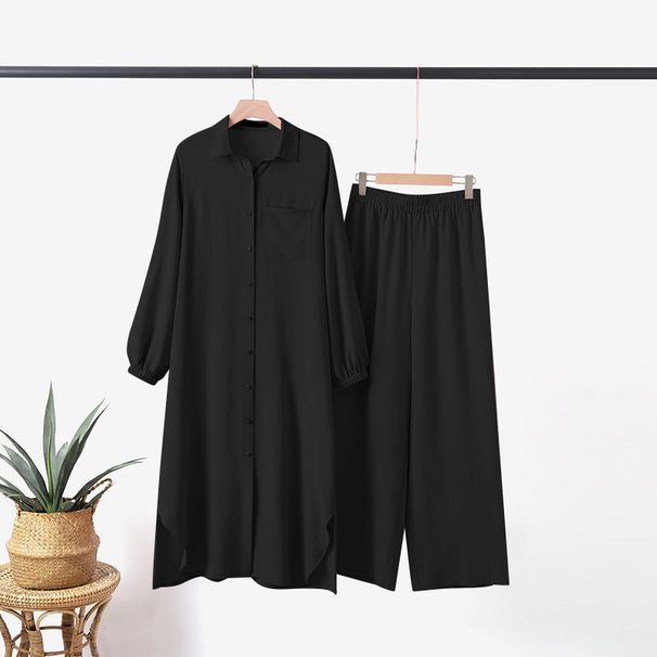 Verve 2025 Summer Muslim Two-piece Set Solid Color Casual Loose Plus Size Women's Clothing_ecoleips.com