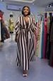 Women's Elegant Boho Chic Maxi Dress Long Sleeve Batwing Striped Print Belted Waist Tunic Loose Fit Summer Dress_ecoleips.com