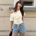 European And American Women's Clothing 2026 Summer New Fashion Solid Color Temperament Elastic Waist Lace-up Top T-shirt_ecoleips.com