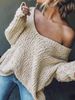 Foreign Trade Cross-Border European American Source Manufacturer Large V-Neck Hollow Pullover Knitted Sweater_ecoleips.com