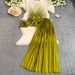 Women's Clothing Fashion Set High Grade Gradient Color Fungus Waist Top Two Piece Set High Waist Pleated Skirt_ecoleips.com
