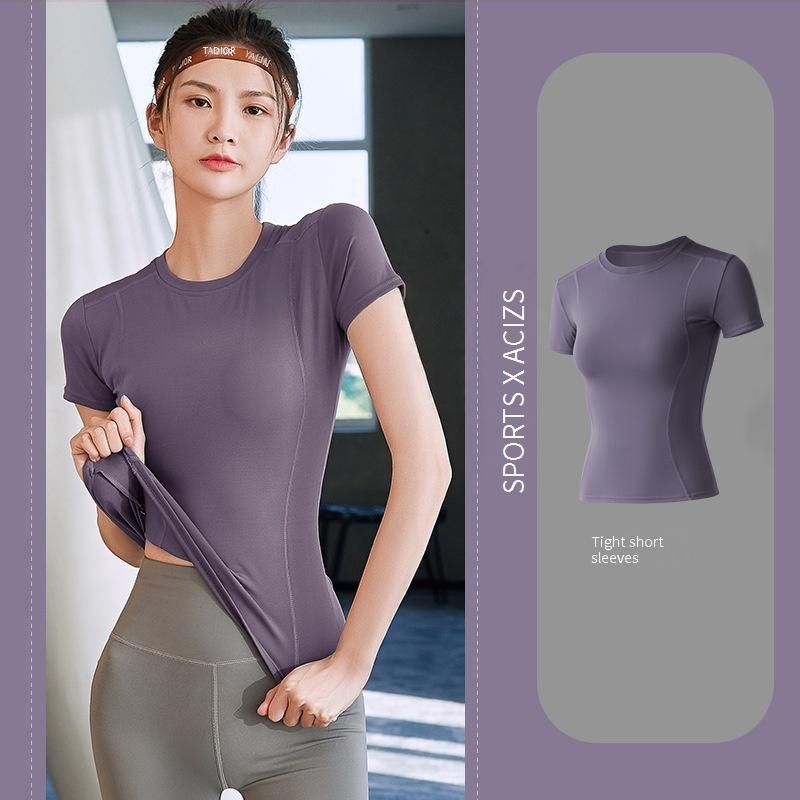 Women's Clothing Sports Tops Internet Celebrities Tight Fitting Slimming Short Sleeved T Shirts Yoga Clothes_ecoleips.com