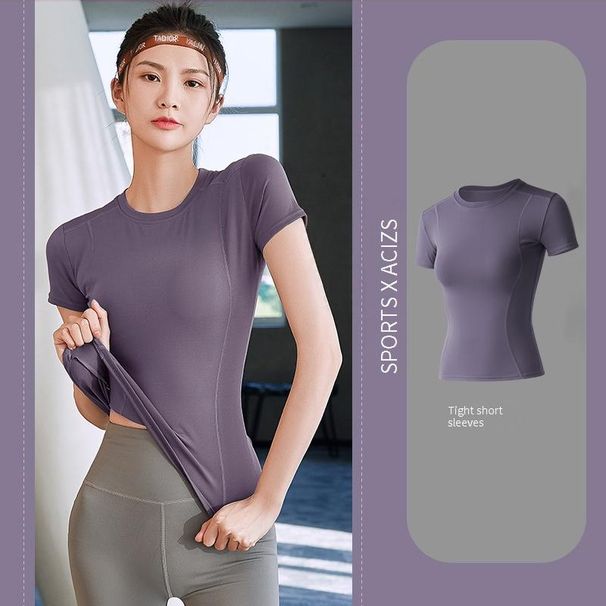 Women's Clothing Sports Tops Internet Celebrities Tight Fitting Slimming Short Sleeved T Shirts Yoga Clothes_ecoleips.com