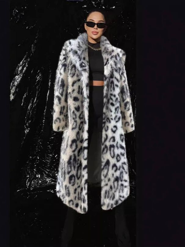Women’s Clothing Long Leopard Print Faux Fur Coat – Winter Fox Fur Style, S-XXXL_ecoleips.com