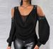 Elegant Lantern Sleeve V-Neck Top – Lace Splicing & Flowy Design For Women (White/Black/Pink, Sizes S-XL)_ecoleips.com