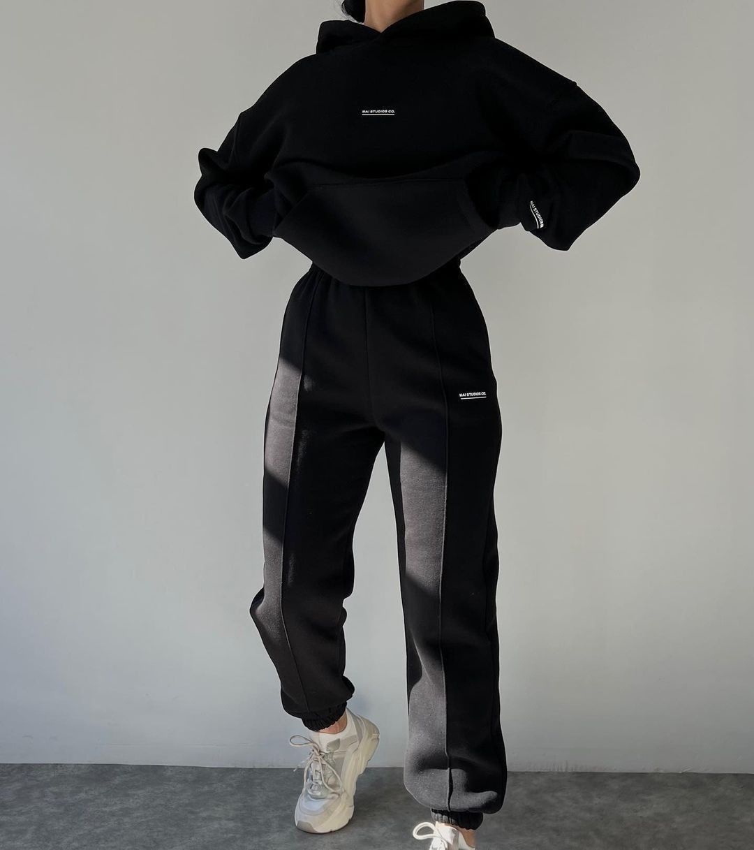 Women's Clothing Fleece Hoodie & Jogger Set - Long Sleeve Thickened Sweatshirt & Pants Outfit, Casual Letter Print Two-Piece (Black, Dark Gray, Blue)_ecoleips.com