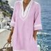 Women's V-Neck Striped Beach Dress Lightweight Summer Casual Sundress A-Line with Short Sleeves Sun Protection for Vacation_ecoleips.com