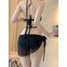 Women's Black Push Up Padded Bikini Small Bust Underwire Rhinestone Chain Three Piece Swimsuit Sexy Vacations Hot Springs_ecoleips.com