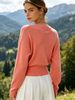 Women Wrap V Neck Ribbed Knit Top Loose Long Sleeve Lightweight Hollow Texture Breathable Skin-friendly Crop Knit Blouse_ecoleips.com