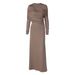2025 Autumn New Fashion Elegant Slim Fit Wrinkled Irregular Solid Color Long Sleeve Dress Wholesale_ecoleips.com