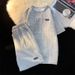 Casual Sports Suit For Men And Women, Waffle College Style Short Sleeved T Shirt, Loose Letter Shorts, Summer Two Piece Set_ecoleips.com