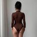 Women's Ribbed Hollow Out Slim Fit Bodysuit European American Style Semi High Neck Long Sleeved Top Comfortable Inner Layer For Autumn Winter_ecoleips.com