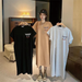 Large Size Short-sleeved Casual Dress For Women In Summer New Loose Mid-length Over-knee Slit T-shirt Skirt_ecoleips.com