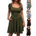 Elegant Women's Slim Dress Square Neck Short Sleeved Solid Color Spring Summer Fashion_ecoleips.com
