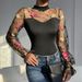 Women's Embroidered Mesh Bodysuit Puff Sleeve Long Sleeved Slim Fit Sexy See Through Hollow Out Fashion Top For Hot Girls_ecoleips.com