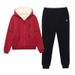 Women's Clothing Fleece-Lined Hoodie & Jogger Set - Winter Warmth Two-Piece Outfit, Plus Size 4XL, Soft Polyester, Geometric Print (Pink, Beige, Red)_ecoleips.com