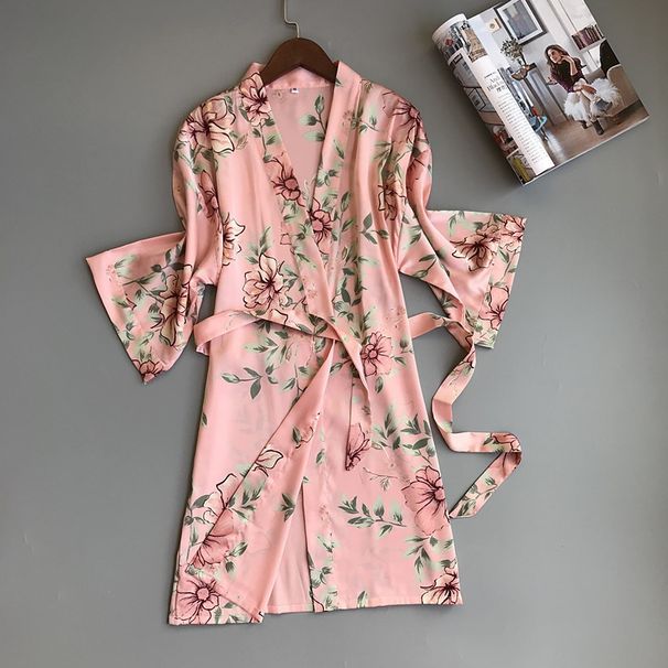Aria Basics Popular In Europe And America: Pajama Manufacturer's Mid-sleeve, Collared Wear Robe, Women's Printed Pajamas, Home_ecoleips.com