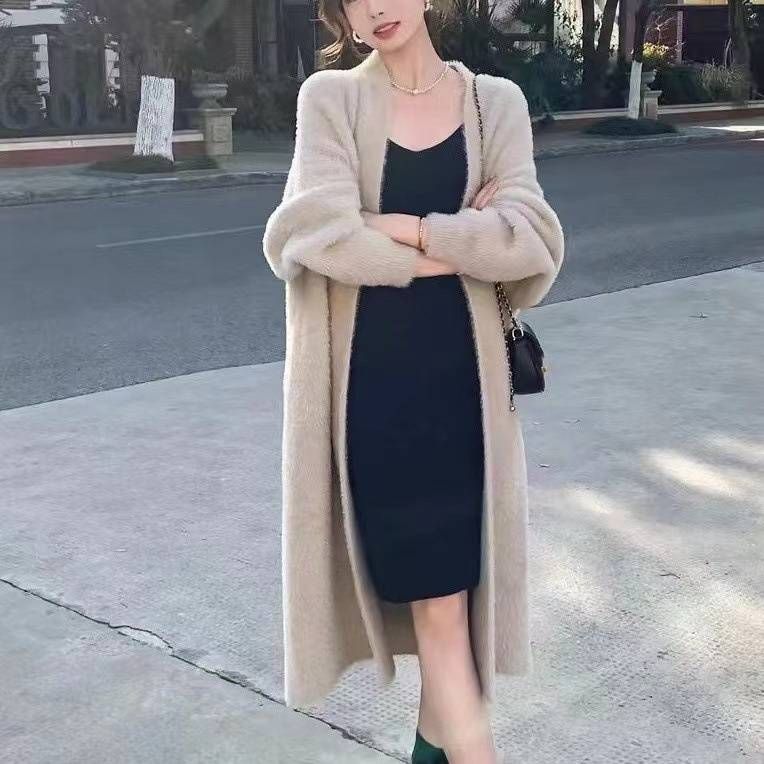 Soft Knit Cardigan Women's Long Coat Loose Fit Oversized V-Neck Chunky Sweater Outerwear For Autumn Winter_ecoleips.com