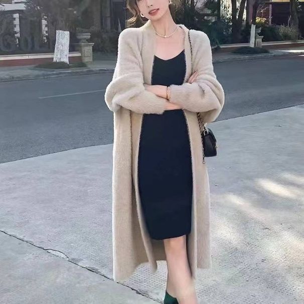 Soft Knit Cardigan Women's Long Coat Loose Fit Oversized V-Neck Chunky Sweater Outerwear For Autumn Winter_ecoleips.com