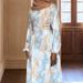 Women's Clothing Elegant Tie-Dye Long Sleeve Dress – Modest Lantern Sleeves & Side-Tie Waist (S-XL)_ecoleips.com