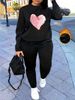 Women's Autumn And Winter Hip-hop Casual Street Heart-shaped Printed Round Neck Sports Shirt+sports Pants Set-496_ecoleips.com
