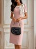 Women's Clothing Round Neck Bow Contrast Color Slim Dress For Celebrity Party Banquet Spring/Autumn Fashion_ecoleips.com