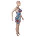 Women's Sexy Strapless Mini Dress Set Print Pattern Hollow Out Waist Design_ecoleips.com